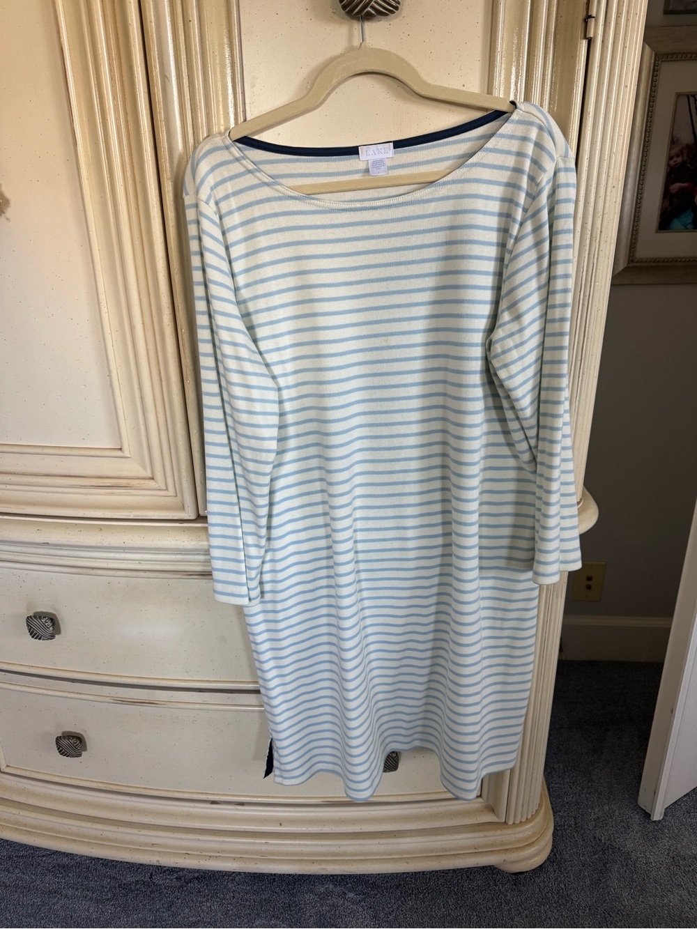 LAKE Coastal Stripe Long Sleeve Dress in Light Blue and White